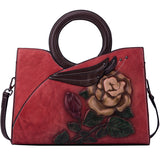 Beautiful Red embroidered Handmade leather handbag 0 - Tophatter Daily Deals