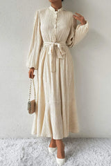 Tied Button Up Balloon Sleeve Dress Casual Dresses - Tophatter Daily Deals