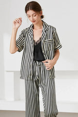 Striped Short Sleeve Shirt, Pants, and Cami Pajama Set Loungewear Sets - Tophatter Daily Deals