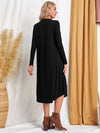 Pocketed Round Neck Long Sleeve Tee Dress Casual Dresses - Tophatter Daily Deals