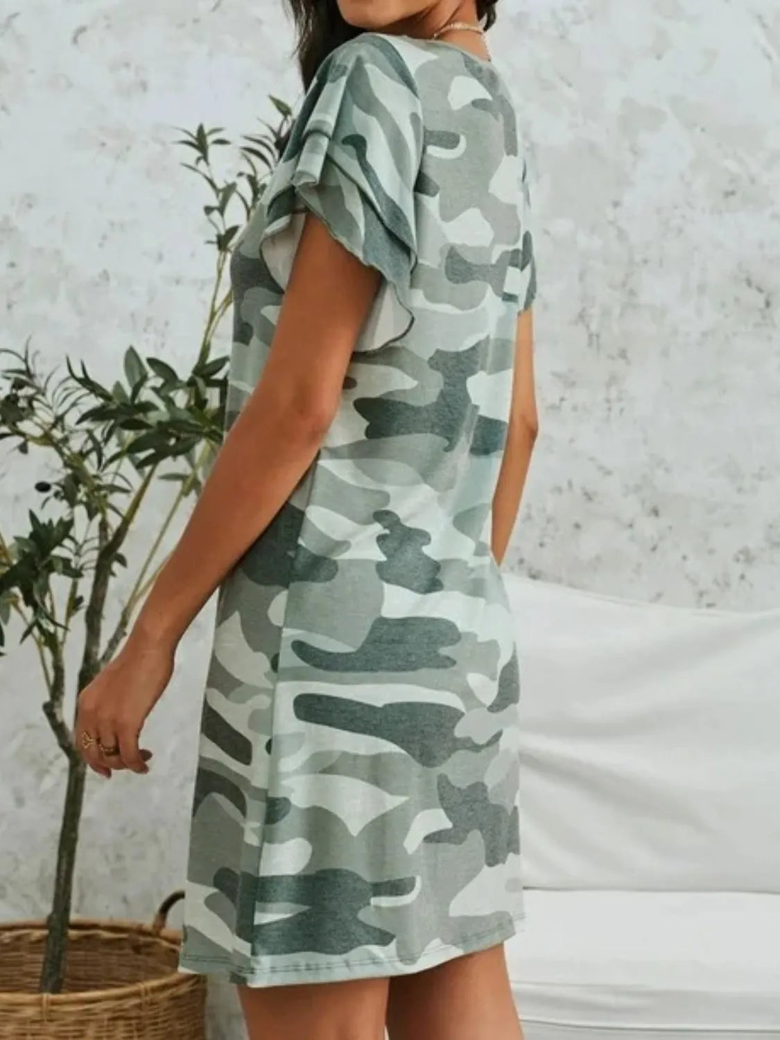 Camouflage Round Neck Short Sleeve Mini Dress Casual Dresses - Tophatter Daily Deals