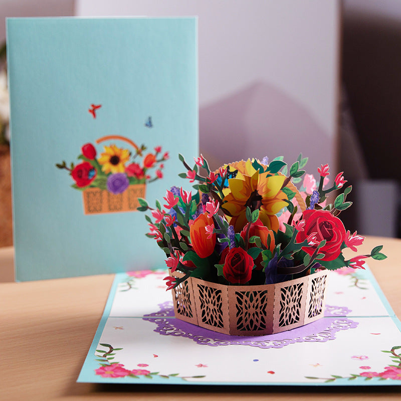 3D PopUp Flower Bouquet Cards Gifts Anniversary PopUp Mom Floral Bouquet Wife Invitation Card Greeting Cards Mothers Day Cards Postcard 0 - Tophatter Daily Deals