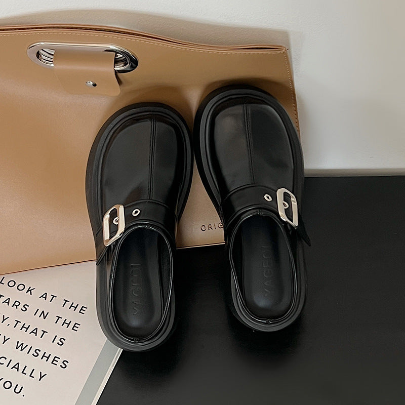 Black, Hidden Elevator Thick Bottom Toe Cap Half Slippers For Women Summer Black 0 - Tophatter Daily Deals