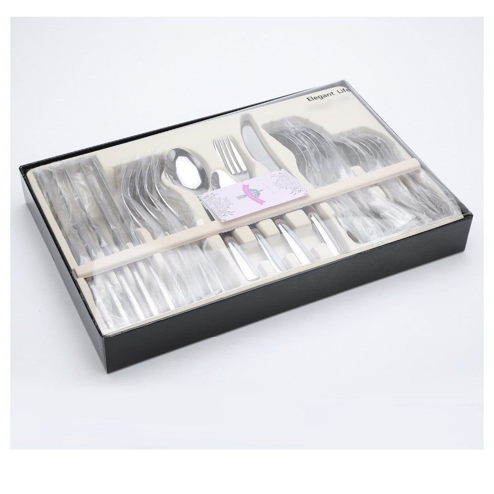 24 PCS Flatware Set Cutlery Dinnerware Spoon Knives Gift Box Russian Federation 0 - Tophatter Daily Deals