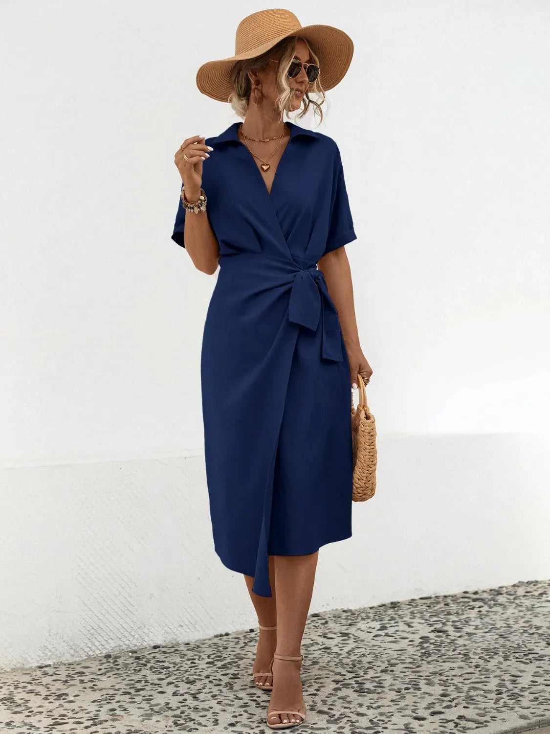 Tied Slit Short Sleeve Dress Casual Dresses - Tophatter Daily Deals