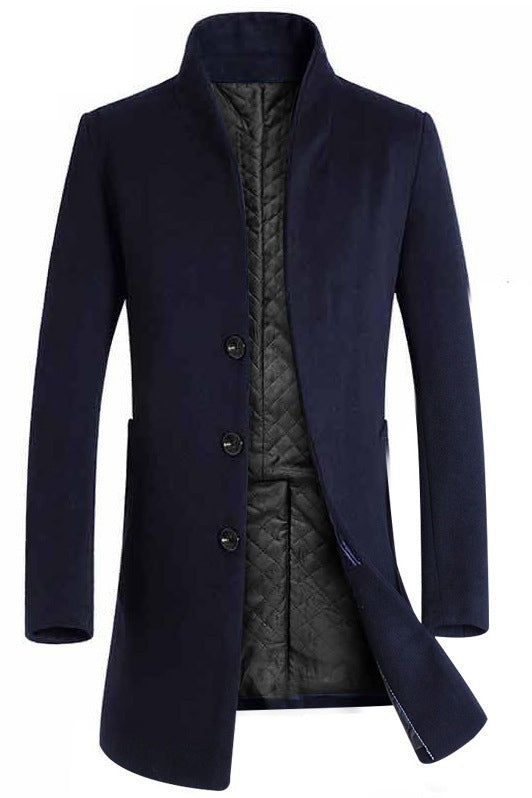 Warm Tailored Mens Wool Coat - Single Breasted Thigh, Winter 3D Changing Face Moving Picture Frame - Tophatter Daily Deals