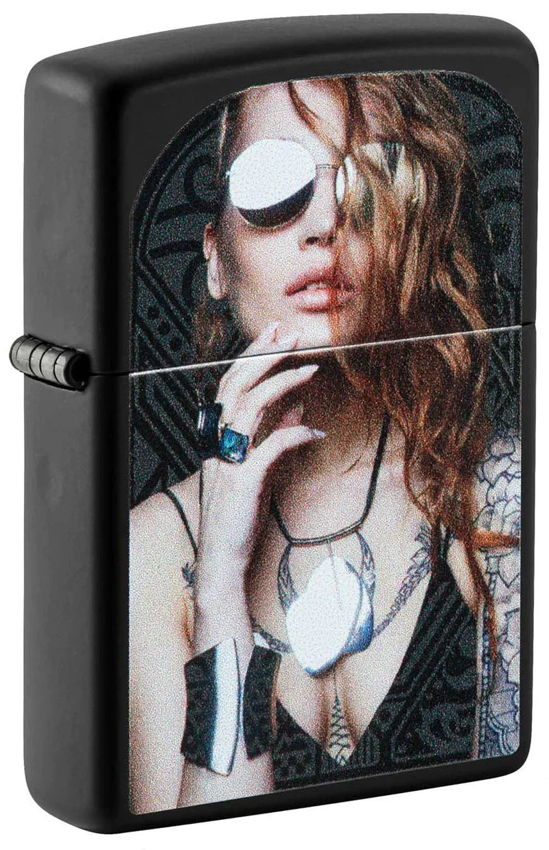 Zippo Lighter: Tattoo Woman - Black Matte 49981 - Tophatter Daily Deals