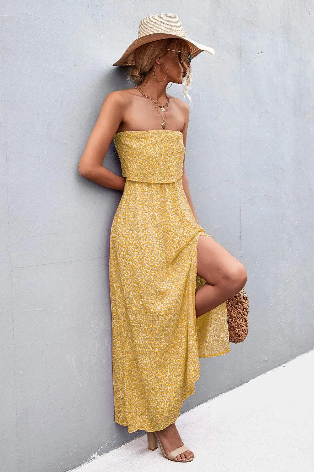 Strapless Split Maxi Dress Casual Dresses - Tophatter Daily Deals