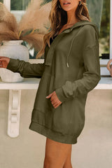 Drawstring Half Zip Hooded Dress Casual Dresses - Tophatter Daily Deals
