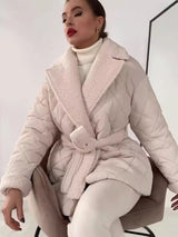 Warm Womens Coat - Quilted Sherpa Lapel, Belted Winter 3D Changing Face Moving Picture Frame - Tophatter Daily Deals