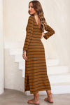 Slit Striped Round Neck Midi Dress Casual Dresses - Tophatter Daily Deals