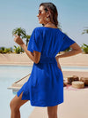 Smocked V-Neck Short Sleeve Dress Casual Dresses - Tophatter Daily Deals