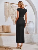 Textured Slit Round Neck Dress Casual Dresses - Tophatter Daily Deals