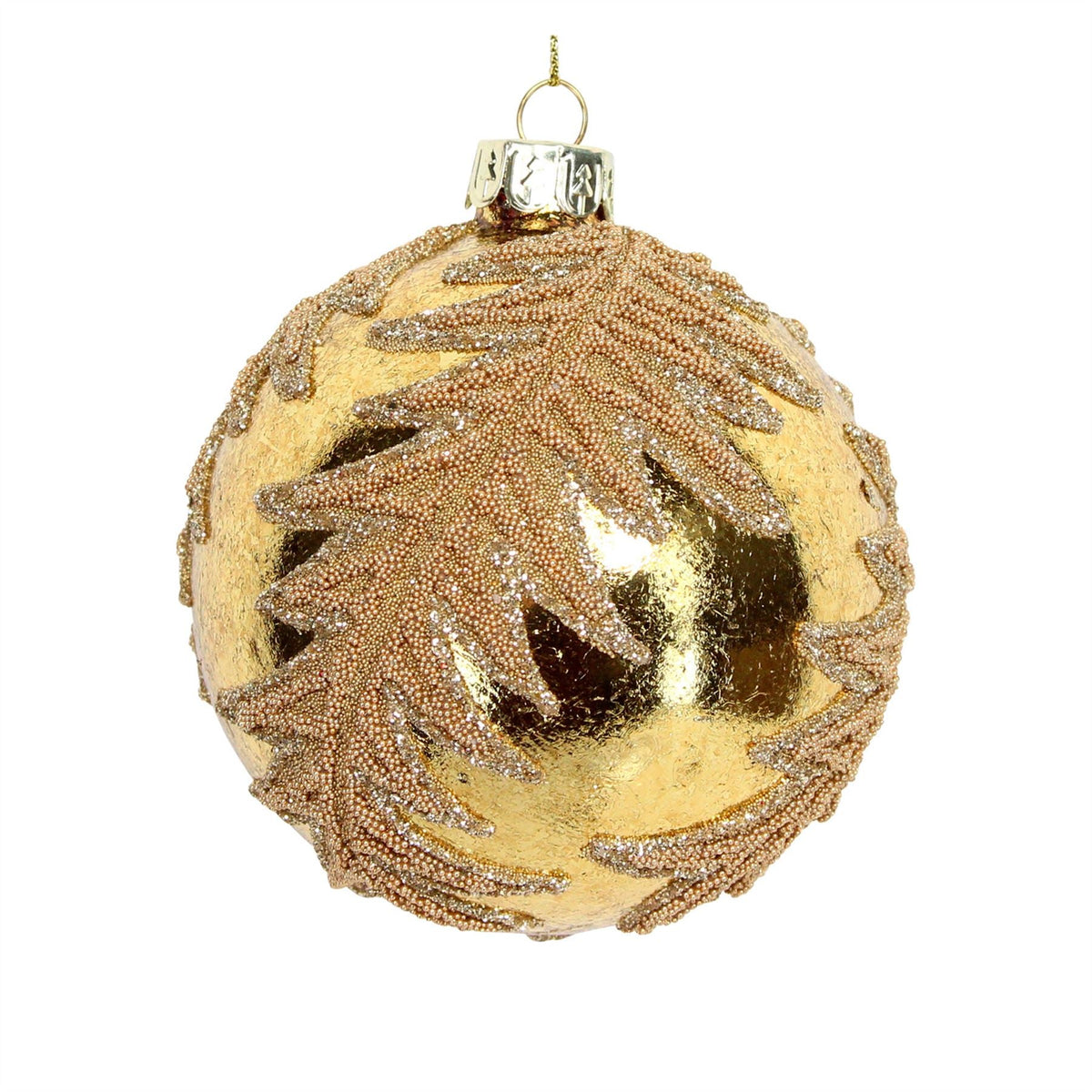 Gold Beaded Spiral Leaf Bauble | Gold Glass Christmas Tree Ornament - 8cm Baubles - Tophatter Daily Deals