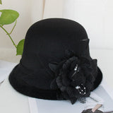 Black Brim Woolen British Feather Flower Top Hat Black Adjustable 0 - Tophatter Daily Deals