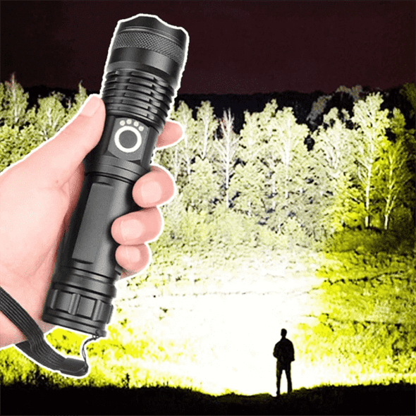 90000 Lumens XHP50.2 Zoom Flashlight USB Rechargeable - Tophatter Daily Deals