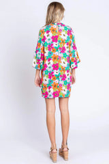 GeeGee Full Size Floral Round Neck Lantern Sleeve Mini Dress Casual Dresses - Tophatter Daily Deals
