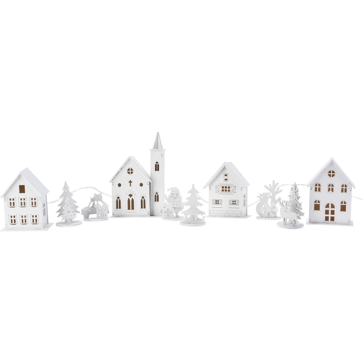 LED Christmas Village | 10-Piece Wooden Christmas Scene with 4 Light-Up Houses LED Fireplace - Tophatter Daily Deals