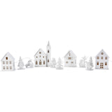 LED Christmas Village | 10-Piece Wooden Christmas Scene with 4 Light-Up Houses LED Fireplace - Tophatter Daily Deals