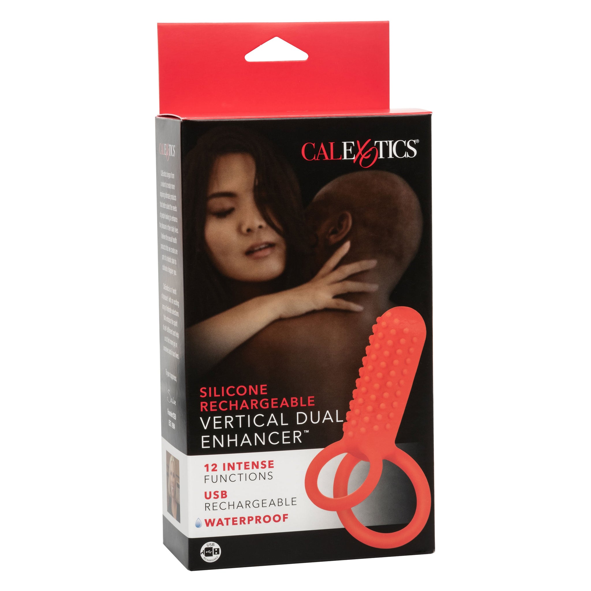 CalExotics Silicone Vertical Dual Enhancer Red Waterproof with 12 Intense Vibration Functions > Cock Ring > Vibrating - Tophatter Daily Deals