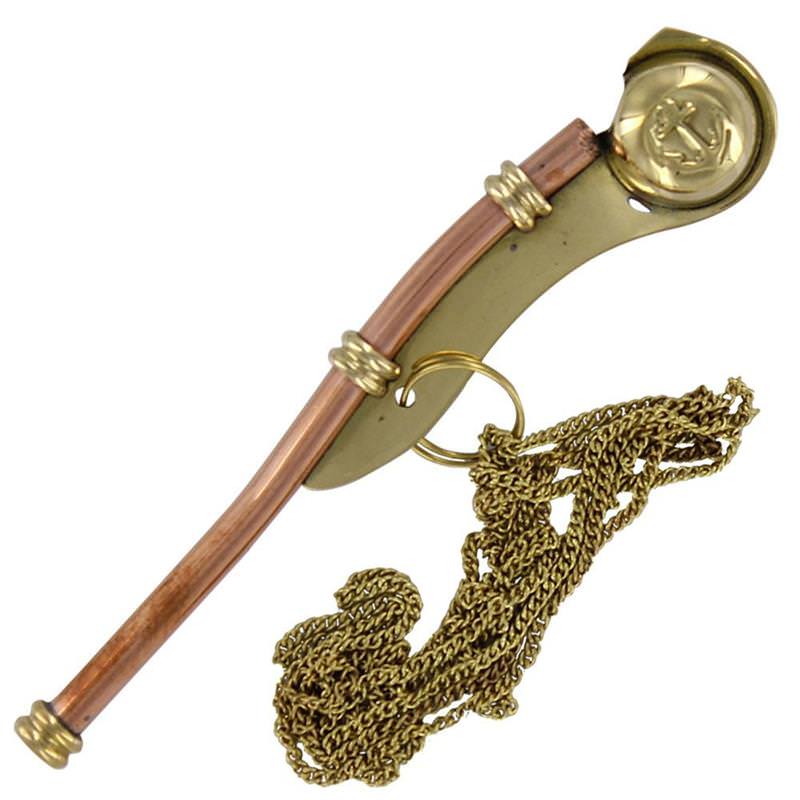 Bosuns Nautical Mariner Whistle Brass Necklace - TOPHATTER'S ARMORY DEALS Collectible Weapons - Tophatter Daily Deals