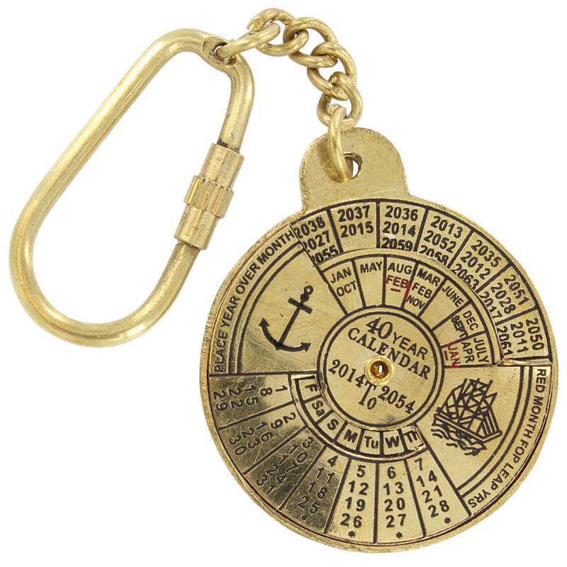 Nautical 40 Year Calendar Handmade Brass Keyring Keychain - TOPHATTER'S ARMORY DEALS Collectible Weapons - Tophatter Daily Deals