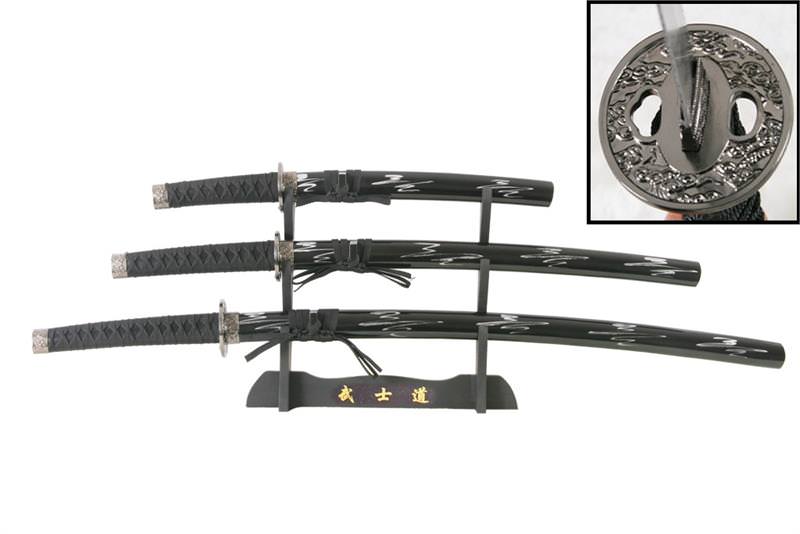 Samurai Sword 3 pc Set with Display Stand Collectible Weapons - Tophatter Daily Deals