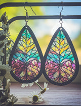 Beautiful Wood and Stained Glass Effect Earrings Earrings - Tophatter Daily Deals