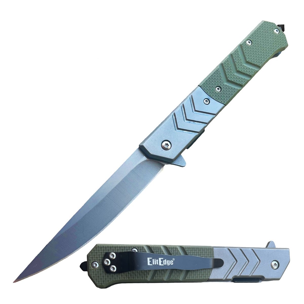 9 Inch Military Green G10 Handle Tactical Spring Assisted Pocket Knife - Tophatter's Guns'N'Weapons Store Collectible Weapons - Tophatter Daily Deals