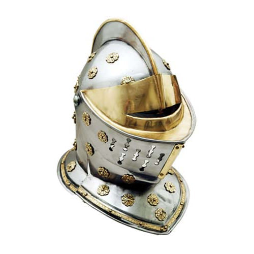 Golden Knight Helmet With Wooden Display Stand - Tophatter's Guns'N'Weapons Store Collectible Weapons - Tophatter Daily Deals