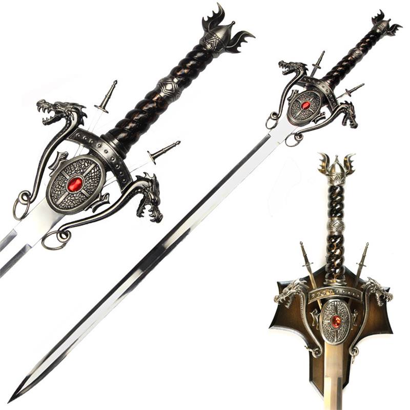 Medieval Dragon Sword With Wall Display Plaque - Two Mini Daggers - Tophatter's Inc. Weapons Store Online Collectible Weapons - Tophatter Daily Deals
