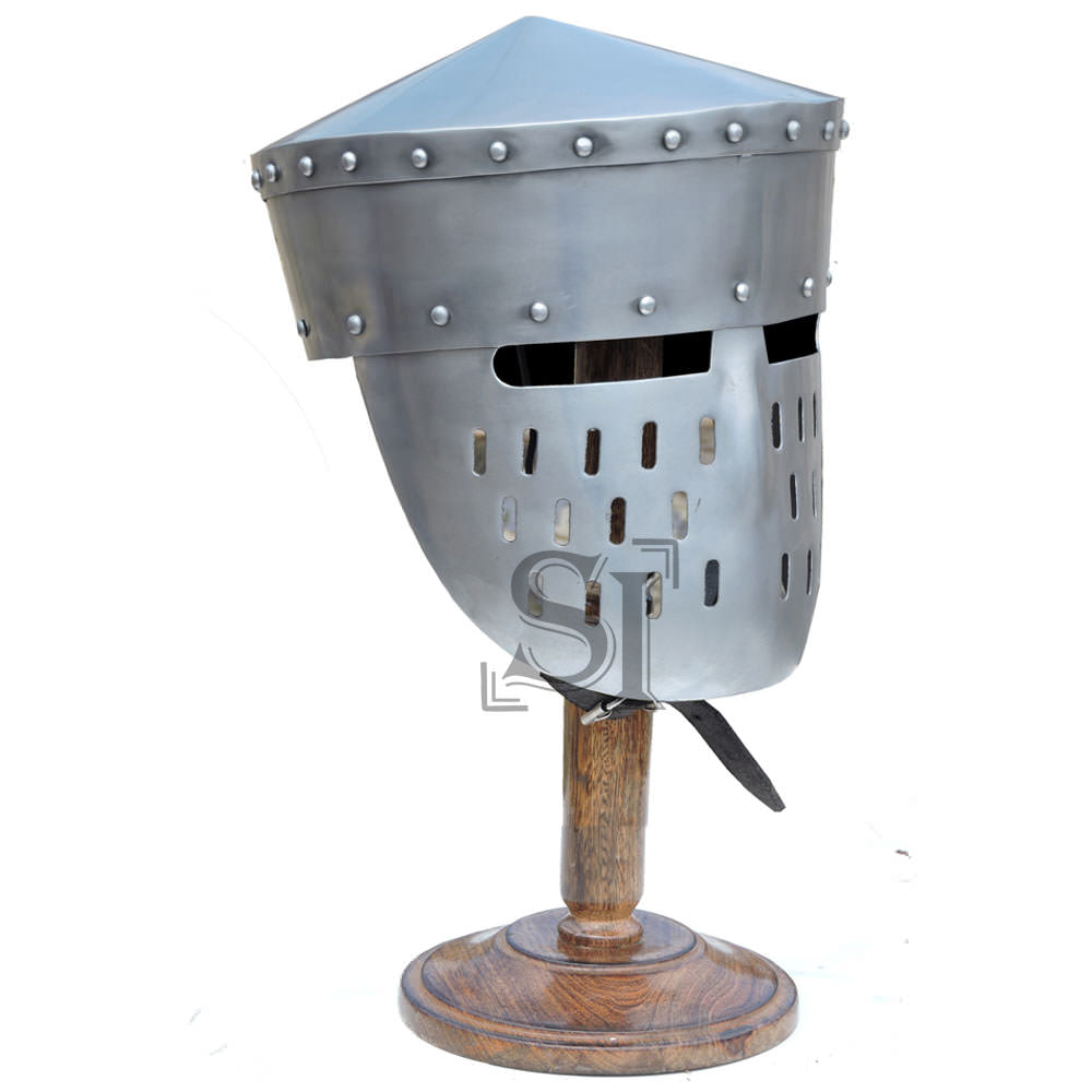 Crusader Peaked Pot Helmet with Stand - TOPHATTER'S ARMORY DEALS Collectible Weapons - Tophatter Daily Deals