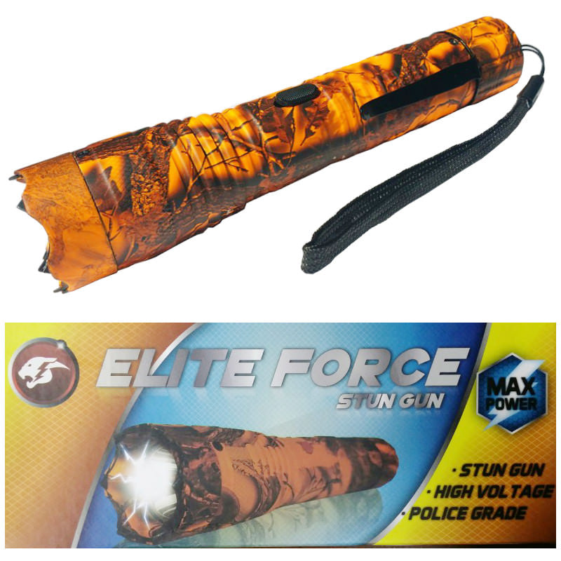 ELITE FORCE Stun Gun 10 Million Volt Rechargeable LED Flashlight Orange Camo Collectible Weapons - Tophatter Daily Deals