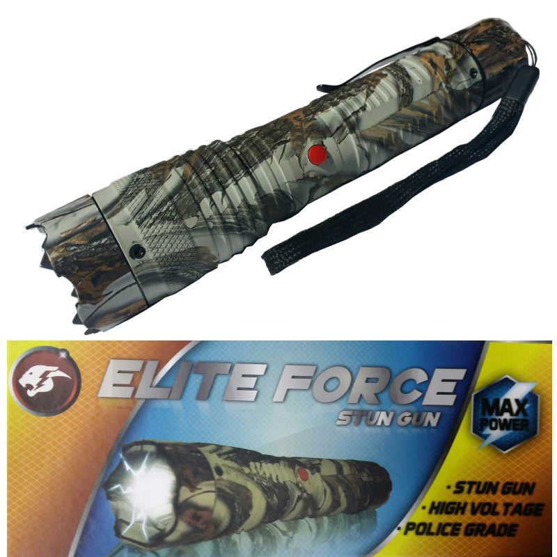 ELITE FORCE Stun Gun 10 Million Volt Rechargeable LED Flashlight Snow Camo - Tophatter's Inc. Weapons Store Online Collectible Weapons - Tophatter Daily Deals