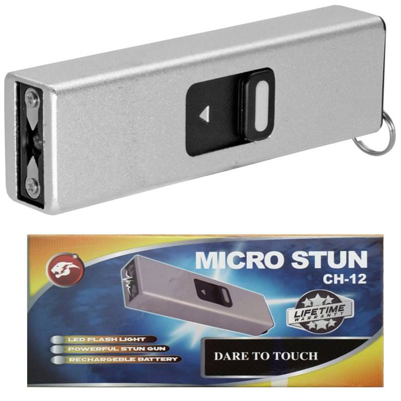 Micro USB Self Defense Silver Stun Gun Rec hargeable LED Light Keychain Collectible Weapons - Tophatter Daily Deals