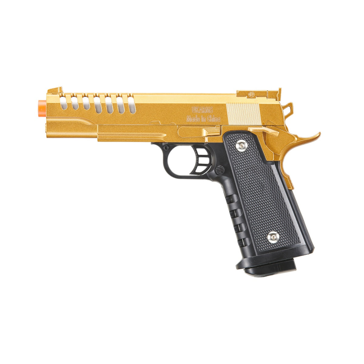 2011 Alloy Series Spring Airsoft Pistol with Vented Slide Gold - Tophatter's Guns'N'Weapons Store Collectible Weapons - Tophatter Daily Deals