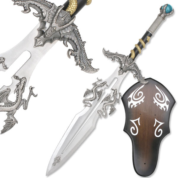 Ornate Dragons Lair Crystal Ball Fantasy Sword With Display Plaque - Tophatter's Guns'N'Weapons Store - FREE SHIPPING Collectible Weapons - Tophatter Daily Deals