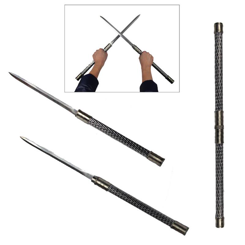 2 in 1 Black Double Bladed Ninja Sword Staff Spear Short With Lock - TOPHATTER'S ARMORY DEALS Collectible Weapons - Tophatter Daily Deals