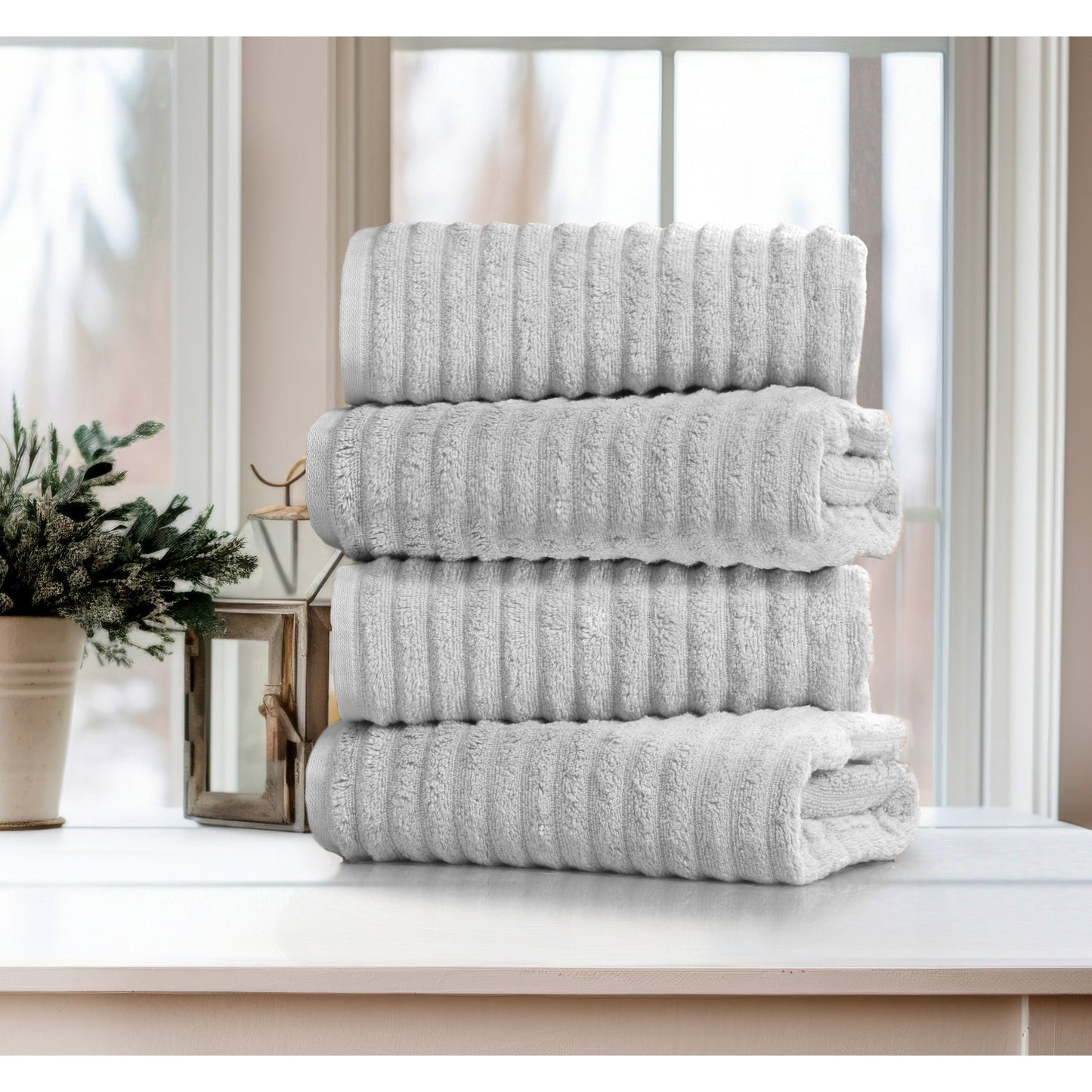Bibb Home 4 Pack Ribbed Egyptian Cotton Bath Towel Set Seal Gray Bath Towel - Tophatter Daily Deals