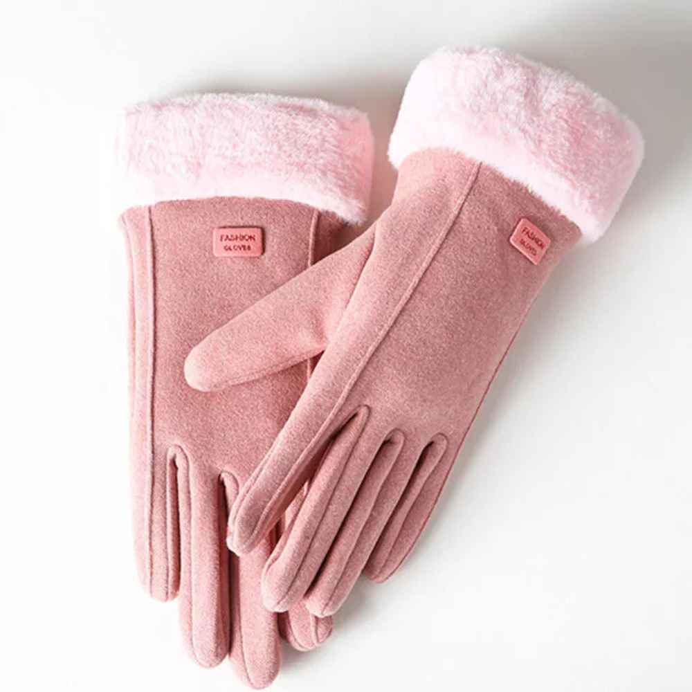 Windproof Women’s Plush Gloves - Slim Tailored, Suede Pink One Size - Tophatter Daily Deals