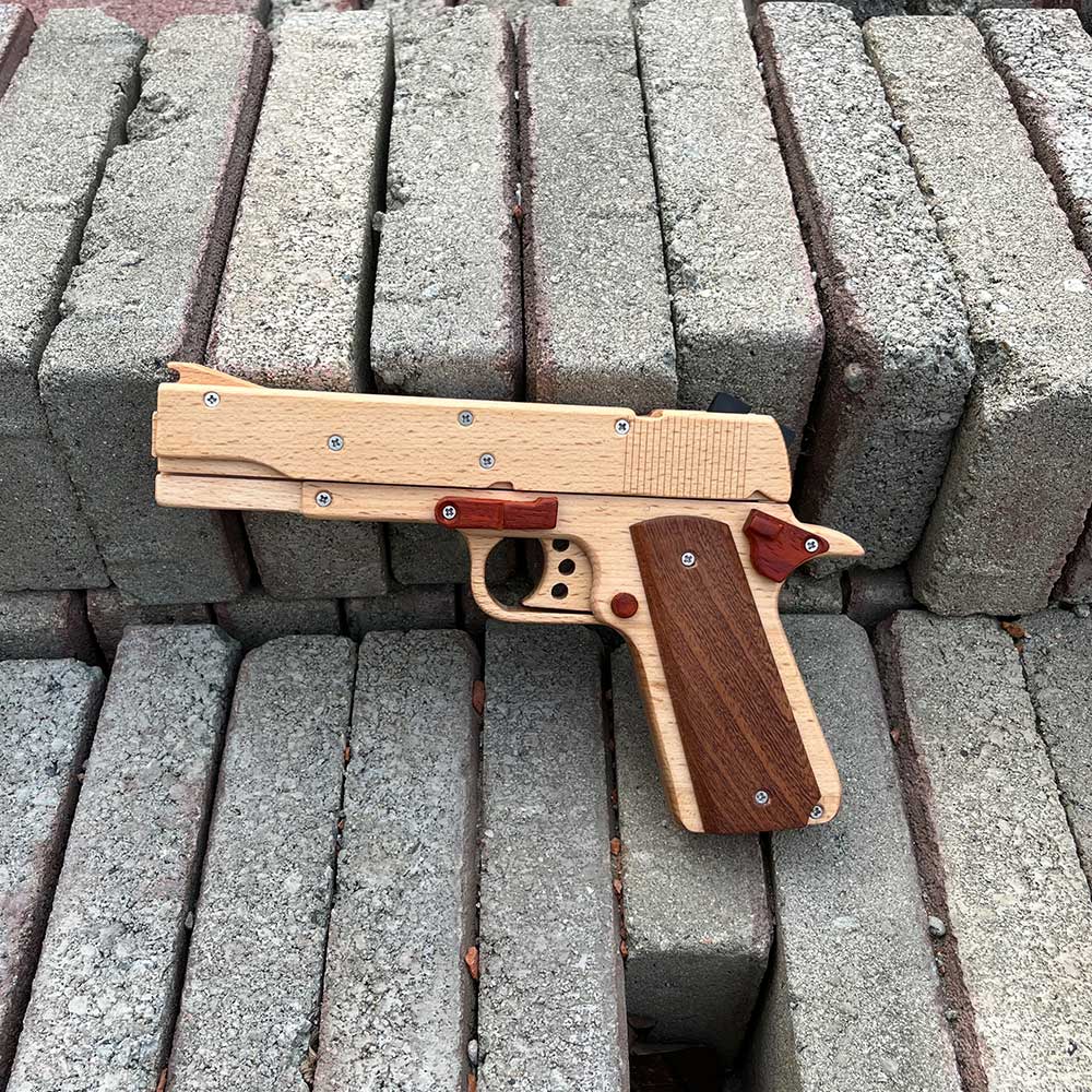Assembled M1911 Wooden Replica Rubber Band Gun - Tophatter Daily Deals