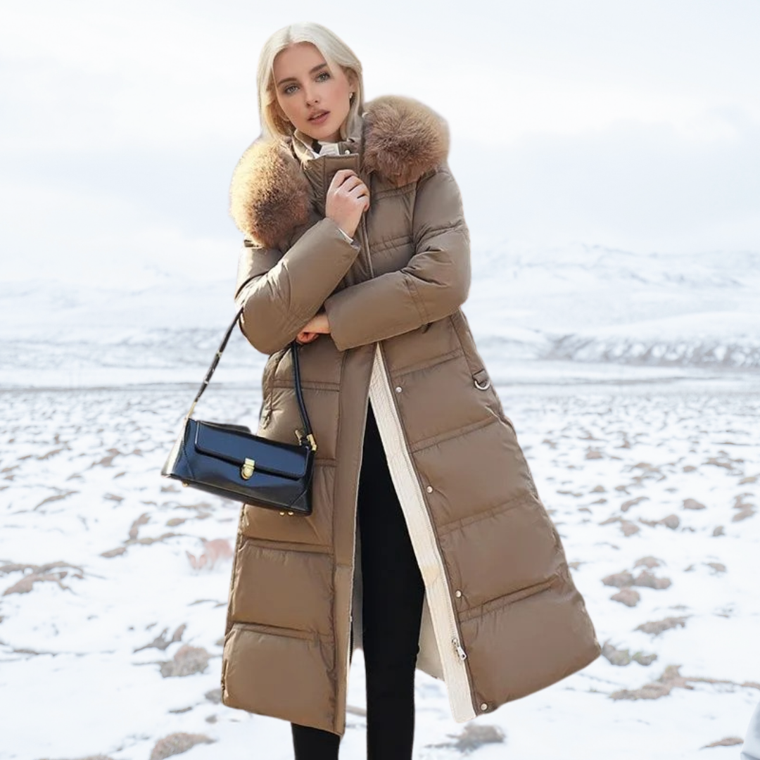 Insulating Women’s Puffer Coat - Quilted, Fur Trimmed Coffee - Tophatter Daily Deals
