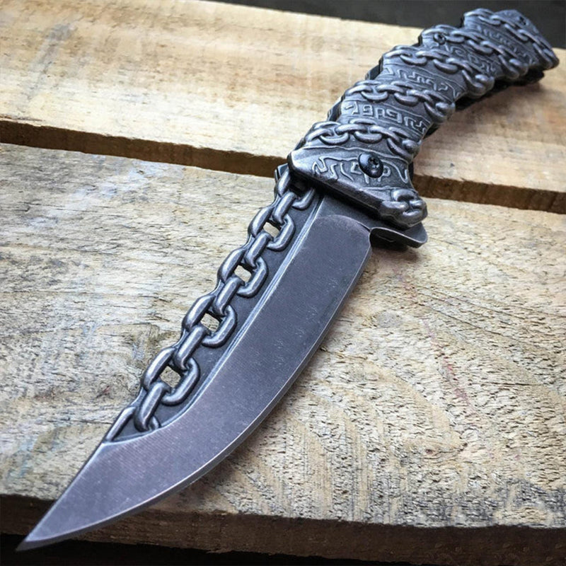 Embossed folding knife mountaineering portable camping knife for self-defense - Tophatter Daily Deals