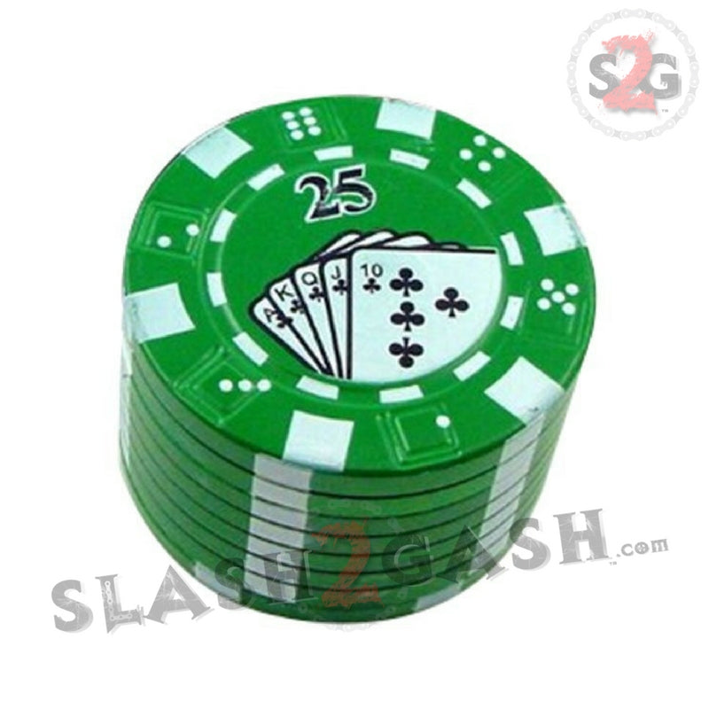 Casino Poker Chips Tobacco Herb Grinder 1.5" - 3 pieces METAL Green Smoking Accessories - Tophatter Daily Deals