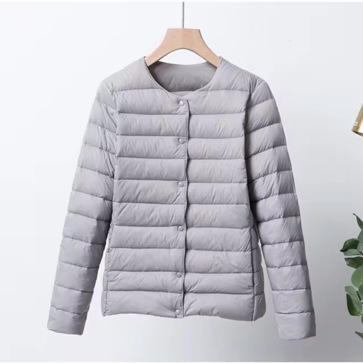 Lightweight Flattering Womens Down Jacket - Short Quilted Gray - Tophatter Daily Deals