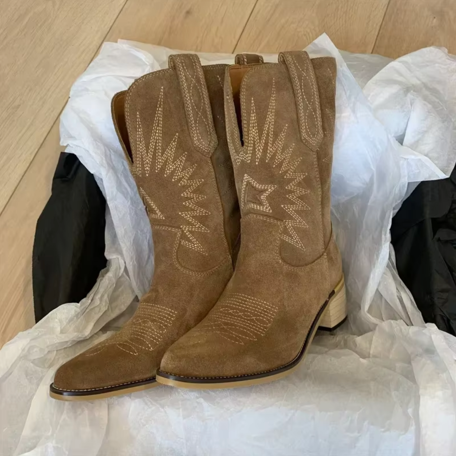 Supportive Women’s Cowboy Boots - Mid Calf, Suede, Everyday - Tophatter Daily Deals