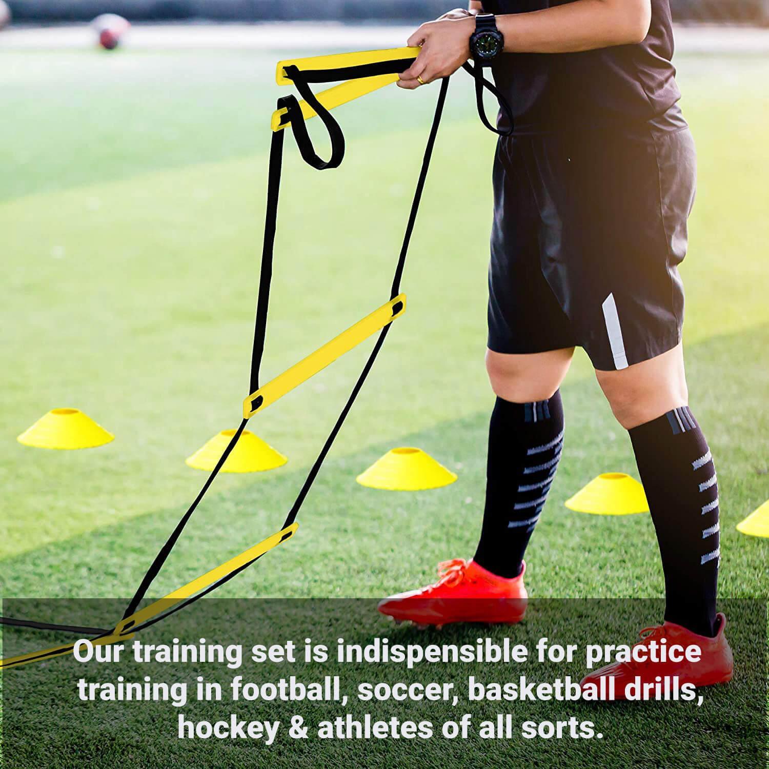 Football Training Ladder - Agility Ladder Speed Training Equipment, Football Agility Speed Training 6m Ladder & Cone Set with Drawstring Carry Bag Apparel & Accessories - Tophatter Daily Deals