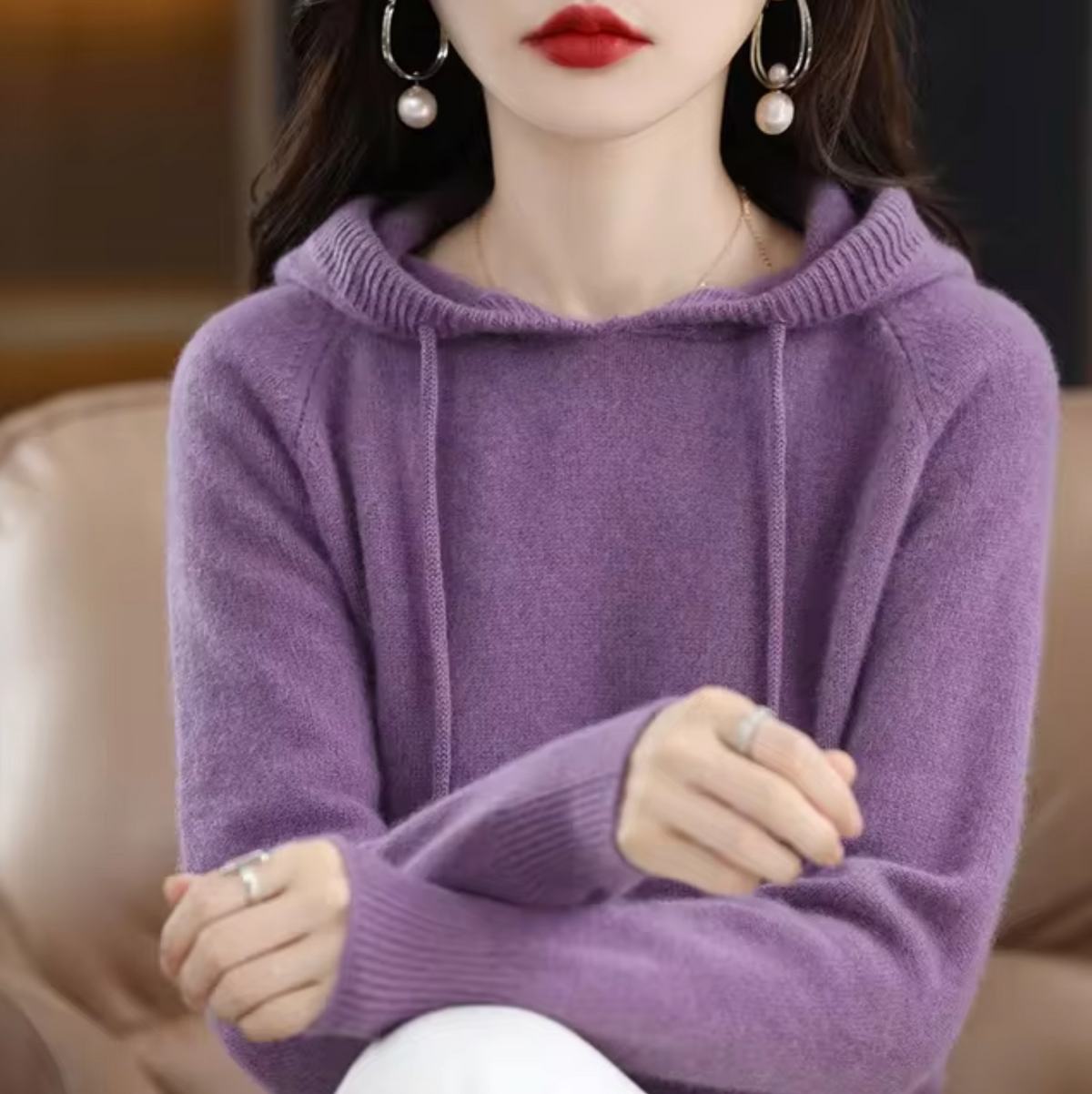 Warm Cozy Womens Knit Hoodie - Relaxed Fit, Soft Knit Purple - Tophatter Daily Deals
