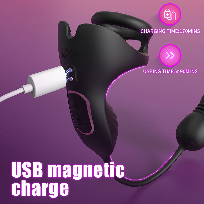 Acmejoy - 9 Thrusting & Vibrating Prostate Massager with Dual Cocking Rings Testicular Stimulator Anal Toys - Tophatter Daily Deals