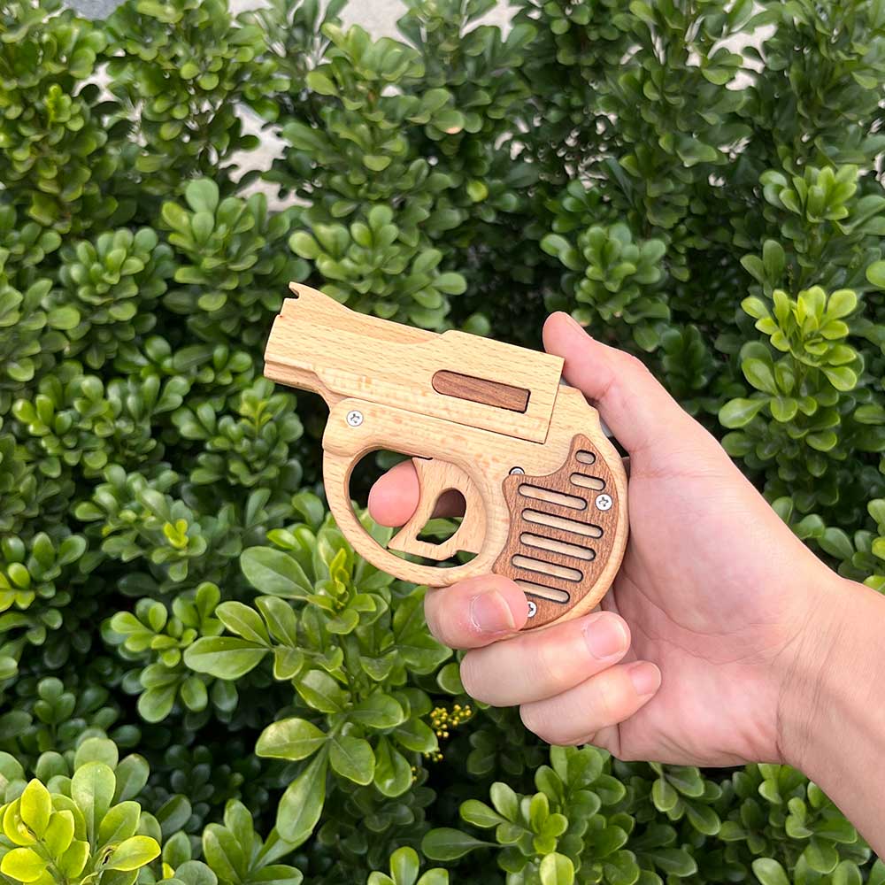 Mini Revolver Assembled Solid Wood Rubber Band Gun - Tophatter Daily Deals